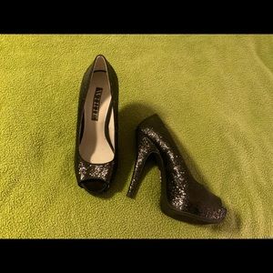 Vera Wang Sparkly Peeptoe Platform Stilettos
